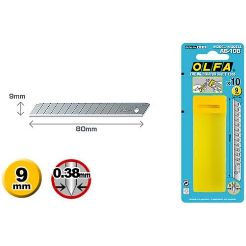Лезвие OLFA сегментированное, 9х80х0,38мм, 10шт OL-AB-10 B