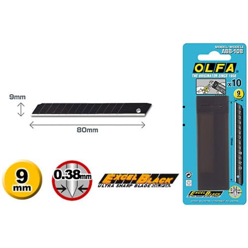 Лезвие OLFA сегментированные BLACK MAX, 9х80х0,38мм, 13 сегментов, 10шт OL-ABB-10 B