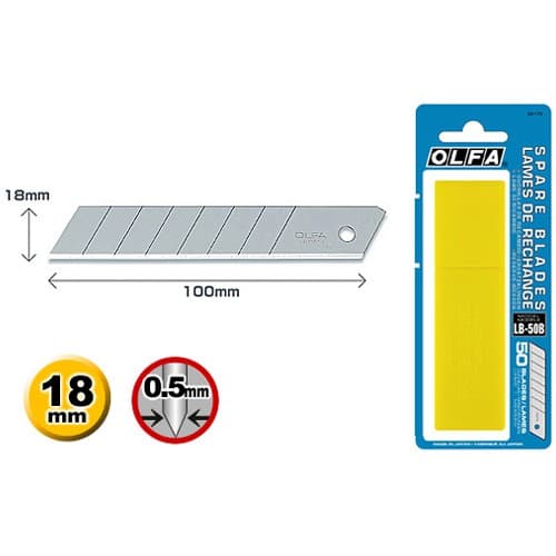 Лезвие OLFA сегментированное, 8 сегментов, 18х100х0,5мм, 50шт OL-LB-50 B