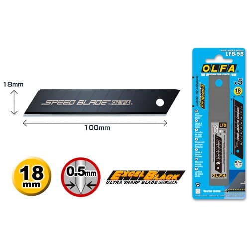 Лезвие OLFA, сегментированное, тефлоновое покрытие 18 мм OL-LFB-5 B