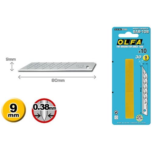 Лезвие OLFA сегментированное для графических работ, 9х80х0,38мм, 10шт OL-SAB-10 B
