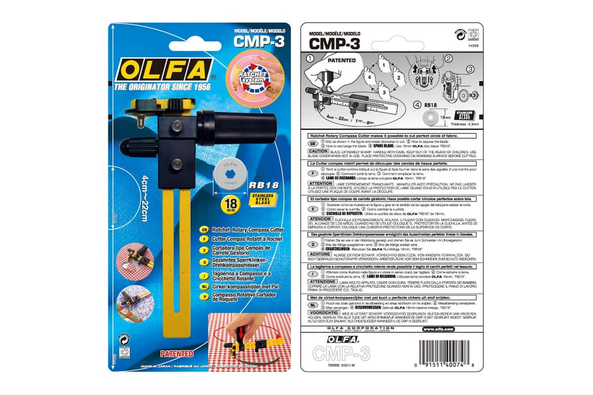 Нож OLFA циркульный трещоточный с круглым лезвием 18х0,3 мм, диаметр реза 40-220 мм OL-CMP-3 — изображение 8