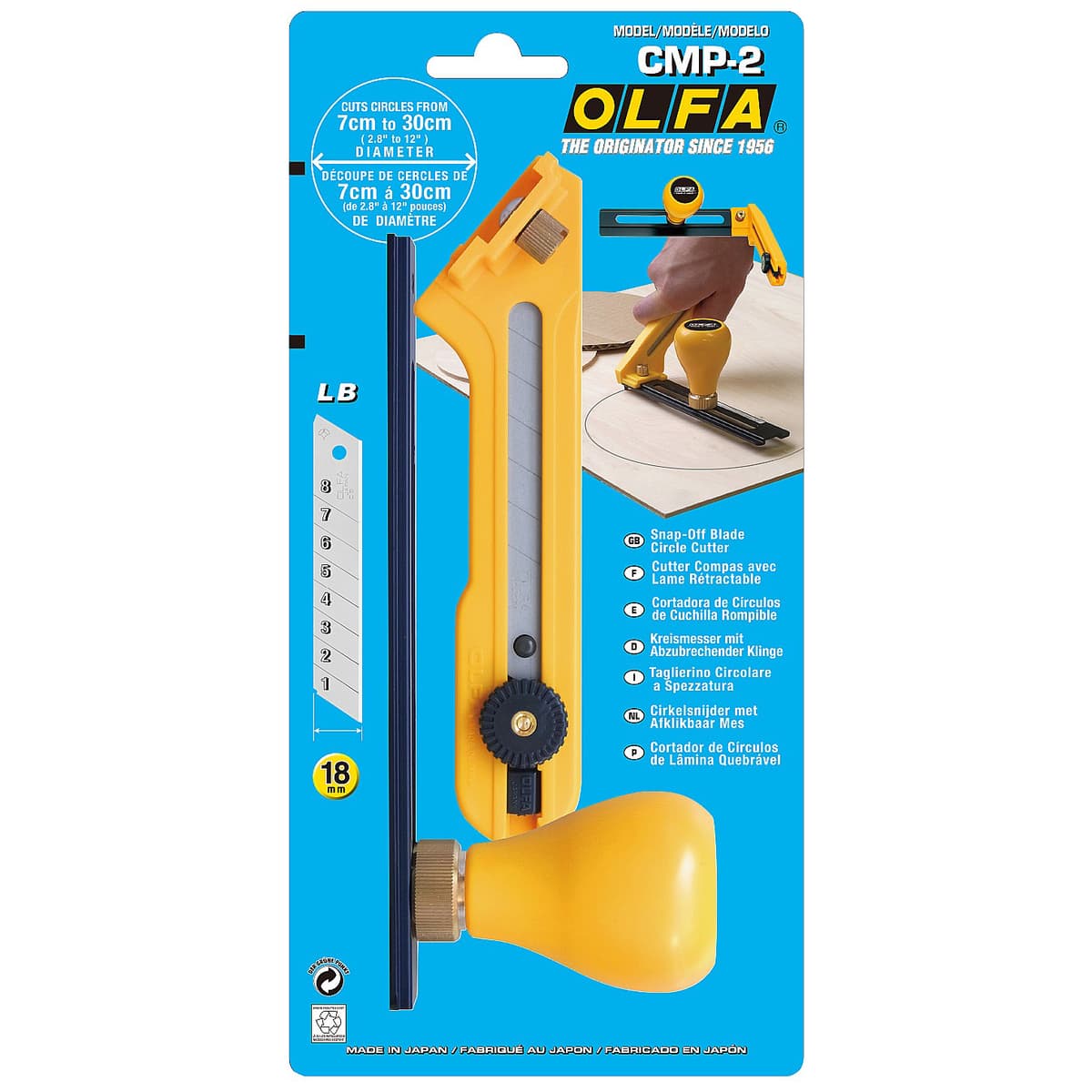 Нож OLFA циркульный с сегментированным лезвием 18х100х0,5мм, диаметр реза 70-300мм OL-CMP-2