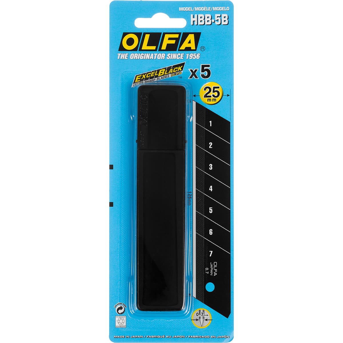 Лезвие OLFA " BLACK MAX" сегментированное, 5шт, 25х126х0,7мм OL-HBB-5 B