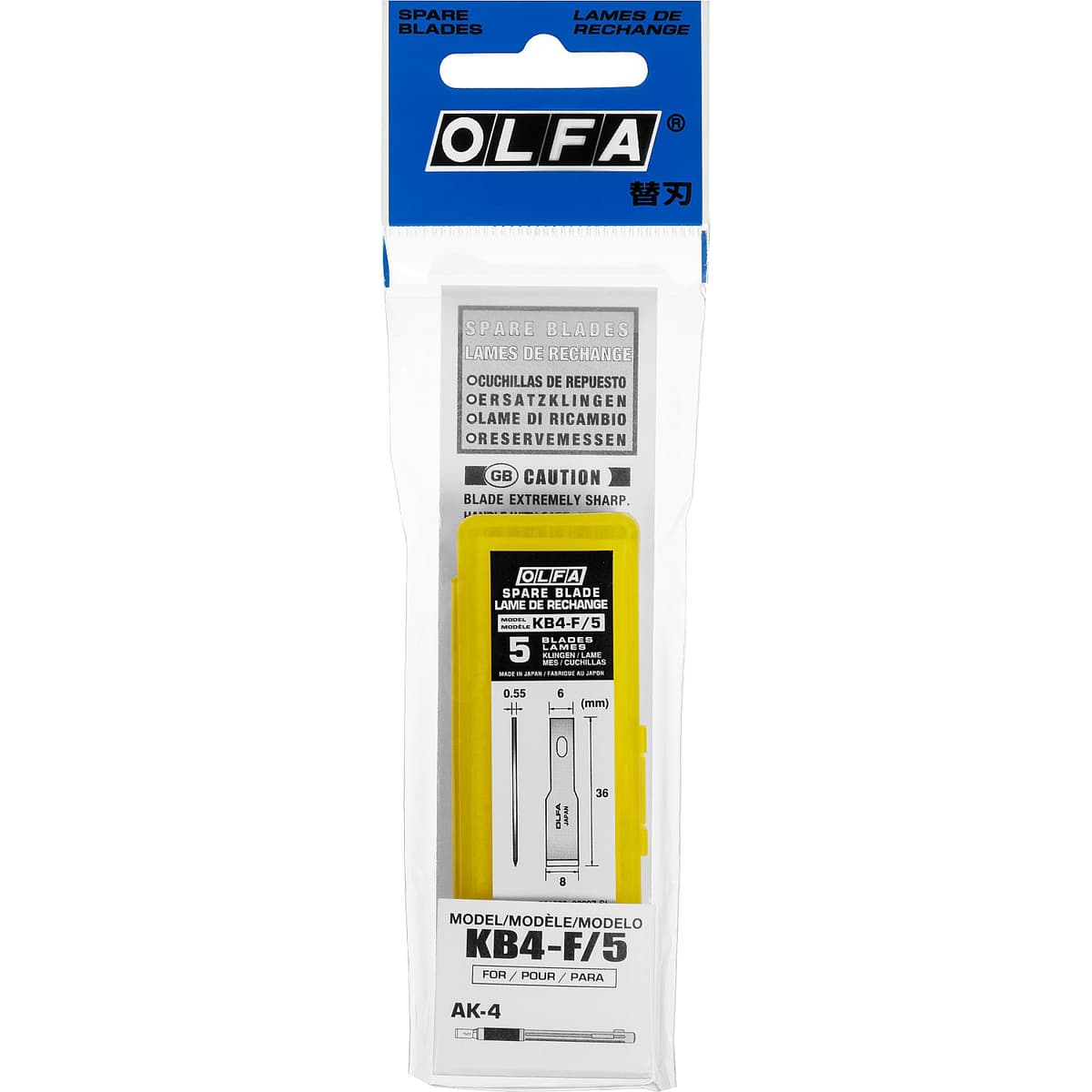 Лезвия OLFA лопаточные для ножа AK-4 6(8) х35,5х0,55 мм 5 шт OL-KB4-F/5