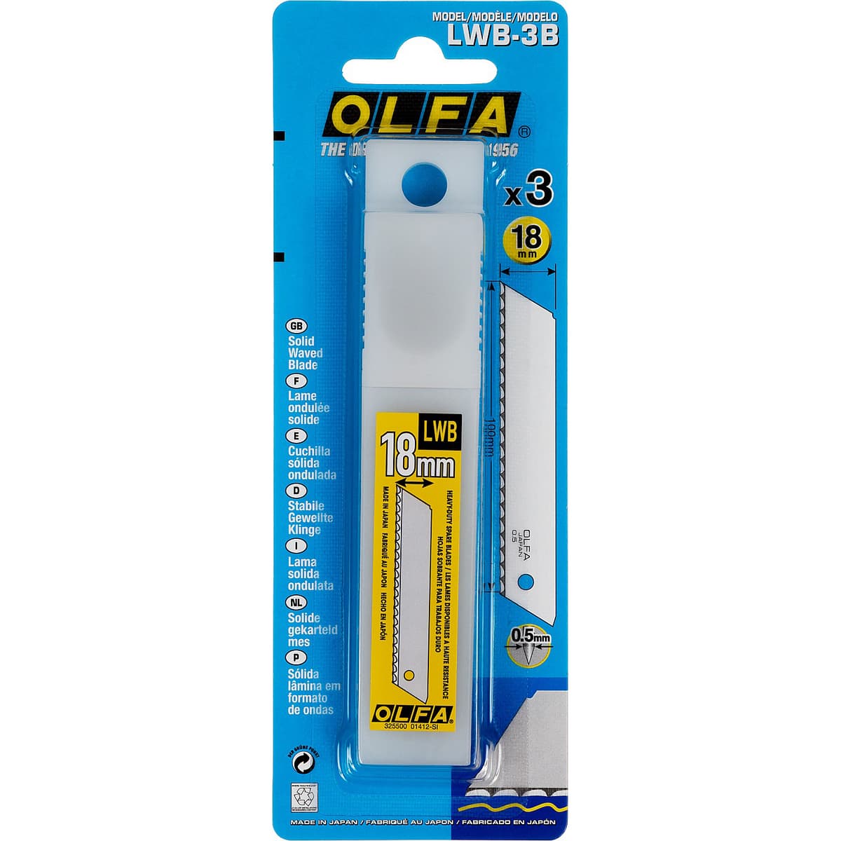 Лезвие OLFA, несегментированное, серрейторная заточка 18 мм OL-LWB-3 B