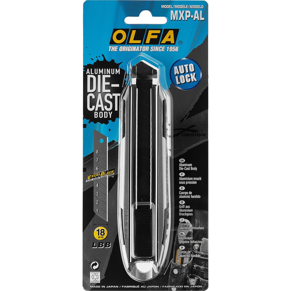 Нож OLFA с выдвижным лезвием, AUTOLOCK фиксатор, 18мм OL-MXP-AL