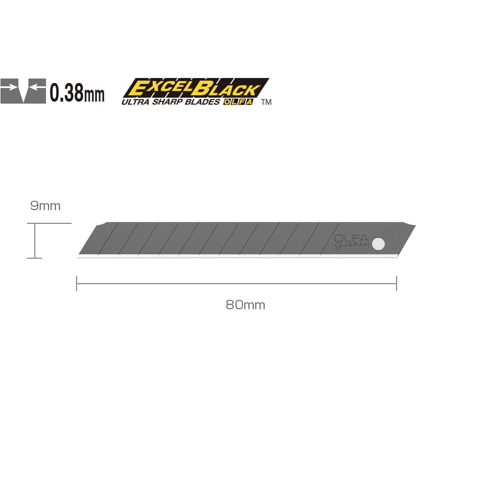 Лезвия OLFA сегментированные BLACK MAX, 9х80х0,38мм, 13 сегментов, 50шт OL-ABB-50 B
